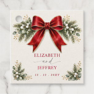 Red Bow Botanical Floral Winter Christmas Wedding Favour Tags