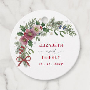 Red Bow Botanical Floral Winter Christmas Wedding Favour Tags