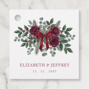 Red Bow Botanical Floral Winter Christmas Wedding Favour Tags