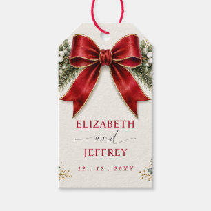 Red Bow Botanical Floral Winter Christmas Wedding Gift Tags