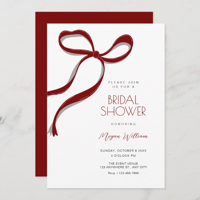 Red bow bridal shower invitation (Front/Back)