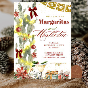 Red bow Cactus Christmas Margaritas and Mistletoe Invitation