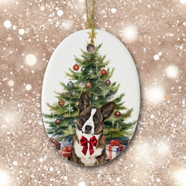 Red Bow Cardigan Welsh Corgi Dog Christmas Ceramic Tree Decoration (Creator Uploaded)
