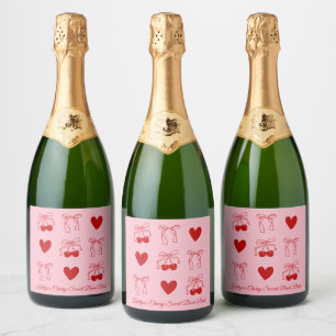 Red Bow Cherry Sweet Bachelorette Party Champagne Sparkling Wine Label