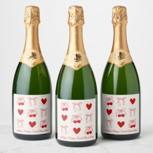 Red Bow Cherry Sweet Bachelorette Party Champagne Sparkling Wine Label