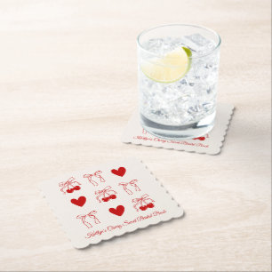 Red Bow Cherry Sweet Bridal Shower Paper Coaster