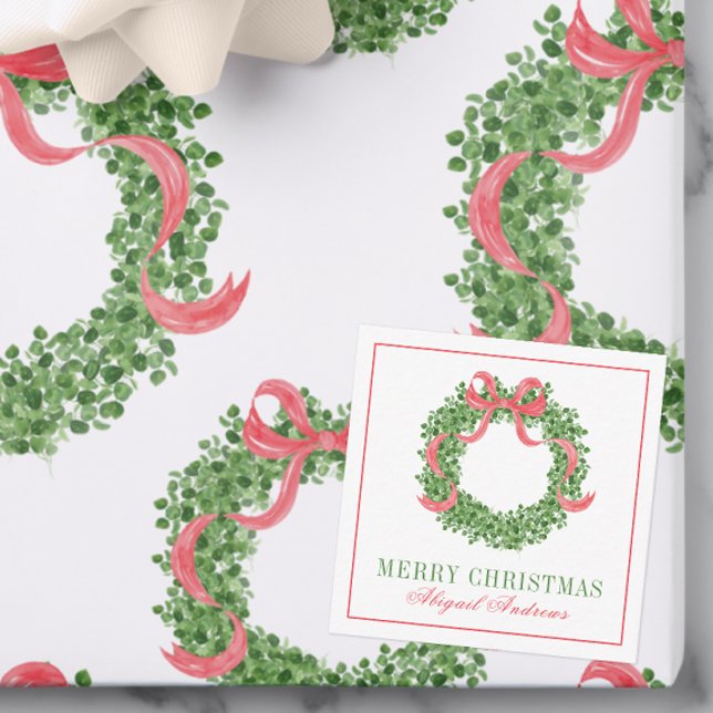 Red Bow Christmas Boxwood Wreath Card (Creator Uploaded)
