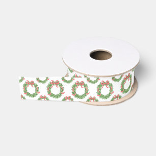 Red Bow Christmas Boxwood Wreath Grosgrain Ribbon
