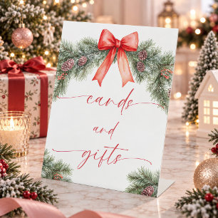Red Bow Christmas Cards and Gifts Pedestal Sign
