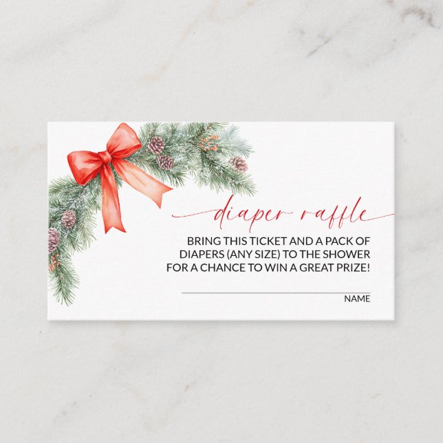 Red Bow Christmas Diaper Raffle  Enclosure Card (Front)