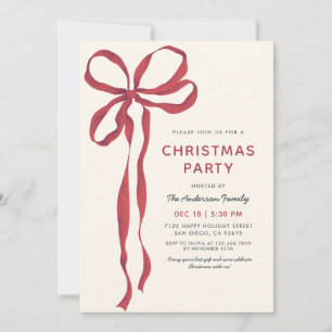 Red Bow Christmas Dinner Party Invitation