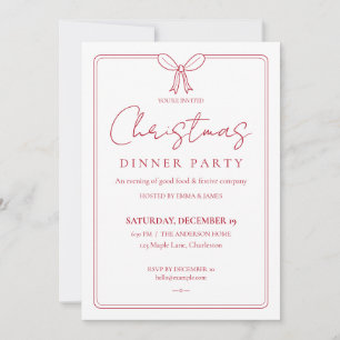 Red Bow Christmas Dinner Party Invitation