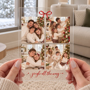 Red Bow Christmas Family Photos Acrylic Card Invitations