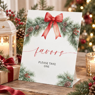 Red Bow Christmas Favours Pedestal Sign