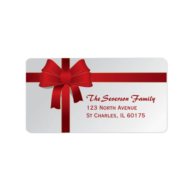 Red Bow Christmas Holiday Return Address Label (Front)