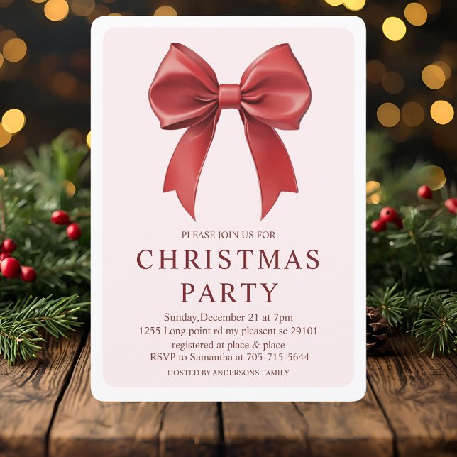 Red Bow Christmas Party | Elegant Festive Invitation (Creator Uploaded)