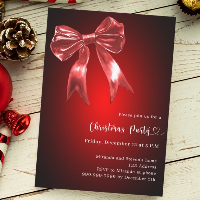 Red bow Christmas Party Invitation (Creator Uploaded)