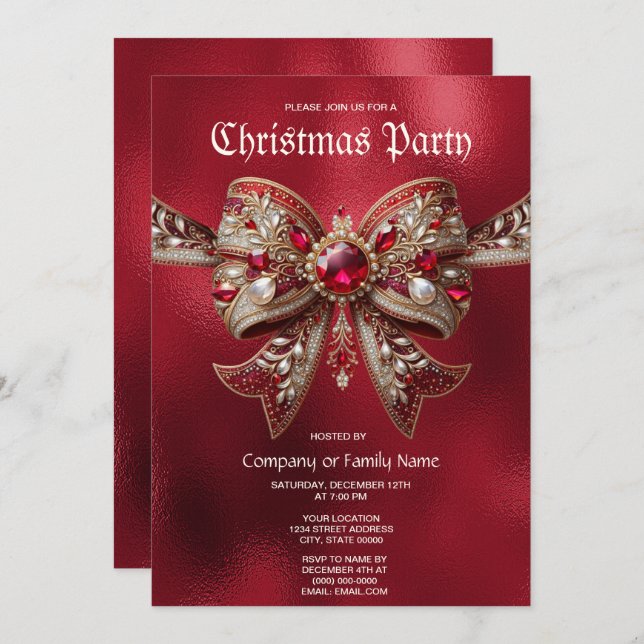 Red Bow Christmas Party Invitation (Front/Back)
