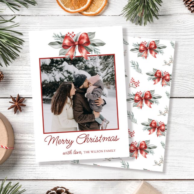 Red Bow Christmas Photo Holiday Card (Creator Uploaded)