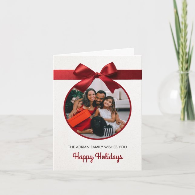Red bow christmas photo holiday card (Front)