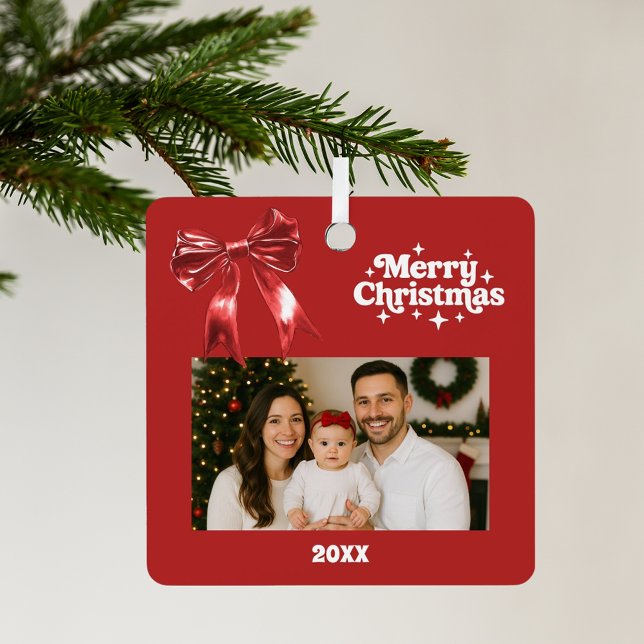 Red bow Christmas photo Metal Tree Decoration (Creator Uploaded)