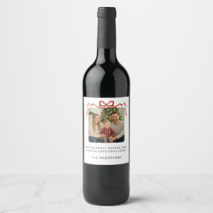 Red Bow Christmas Photo Wine Label