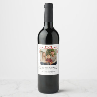 Red Bow Christmas Photo Wine Label