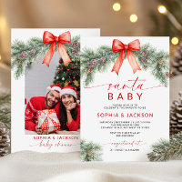 Red Bow Christmas Santa Baby Shower Invitation