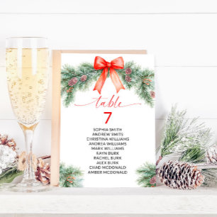 Red Bow Christmas Table Number Seating Chart
