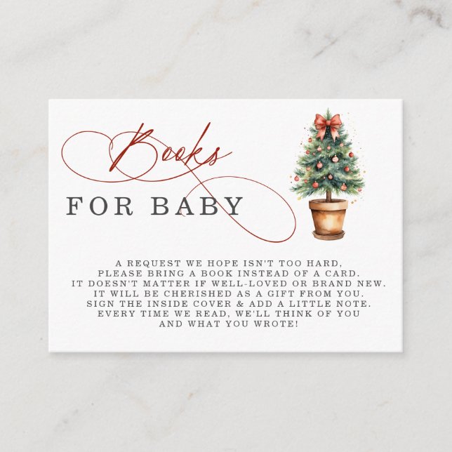 Red Bow Christmas Tree Baby Shower Book Request Enclosure Card (Front)