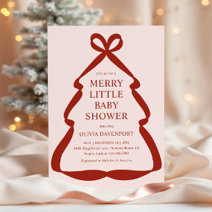 Red Bow Christmas Tree Merry Little Baby Shower Invitation
