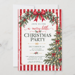 Red Bow Christmas Tree Party Invitation