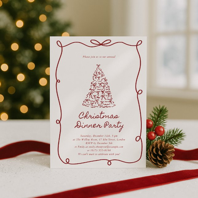 Red Bow, Christmas Tree Party Invitation (Creator Uploaded)