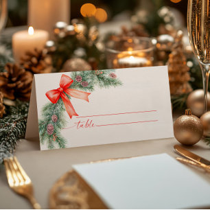 Red Bow Christmas Wedding Place Card