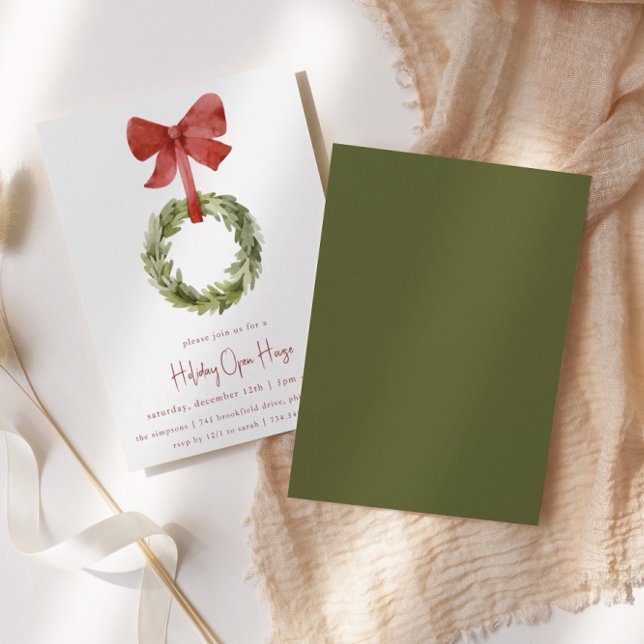 Red Bow Christmas Wreath | Holiday Open House Invitation (Creator Uploaded)