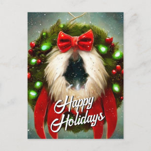 Red Bow Christmas Wreath Holiday Postcard