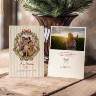 Red Bow Christmas Wreath Photo  Holiday Card