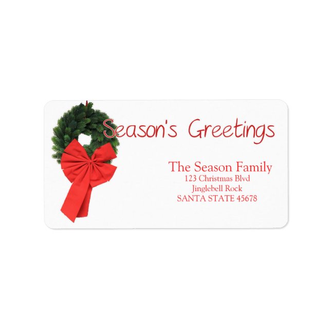 Red bow christmas wreath Season's Greetings Label (Front)