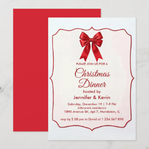 Red Bow Classic Traditional Christmas Invitation