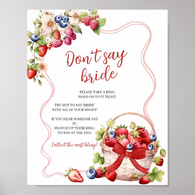 Red Bow Coquette Berry Don’t Say Bride Game Sign (Front)