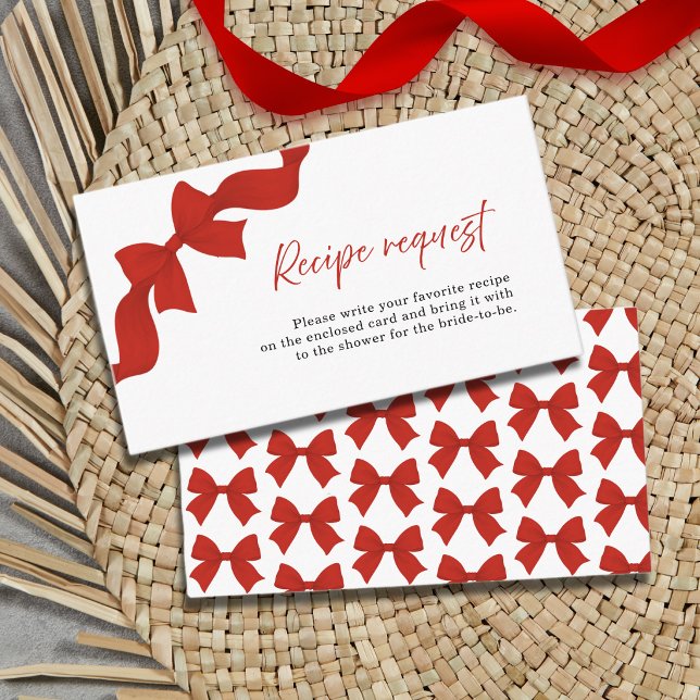 Red Bow Coquette Bridal Shower Recipe Request Enclosure Card (Creator Uploaded)