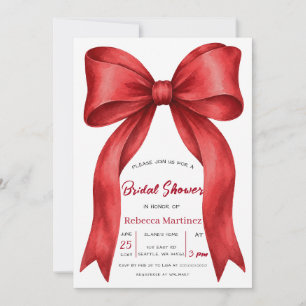 Red Bow Coquette Christmas Bridal Shower Invitation