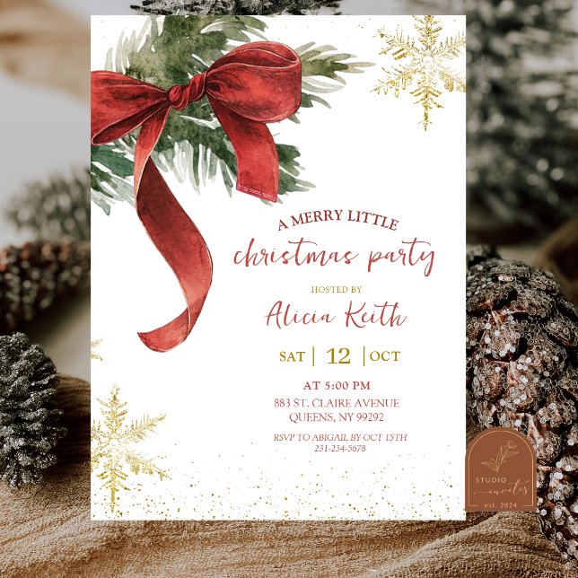 Red Bow Coquette Christmas Party Invitation (Creator Uploaded)