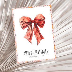 Red Bow Coquette Minimalist Christmas  Holiday Card