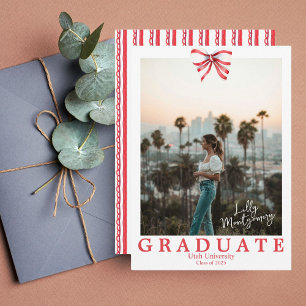 Red Bow Coquette Photo Graduation Announcement