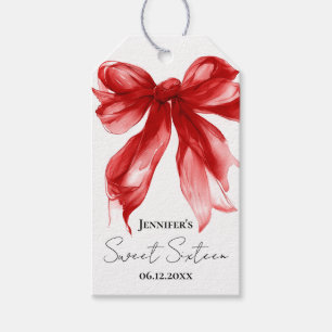 Red Bow Coquette Script Sweet 16 Party Gift Tags
