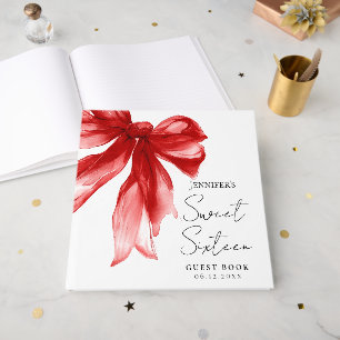 Red Bow Coquette Script Sweet 16 Party  Guest Book