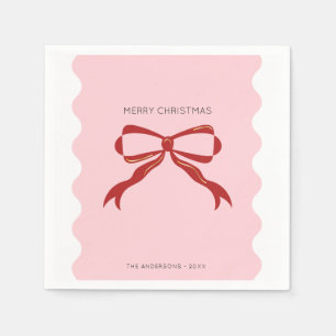 Red Bow Coquette Squiggly Borders Christmas  Napkin