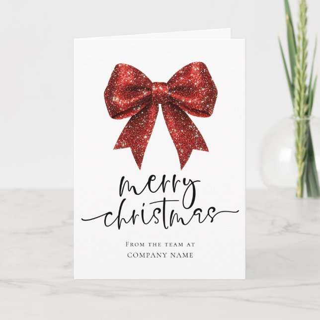 Red Bow Corporate QR code logo Merry Christmas Holiday Card (Front)
