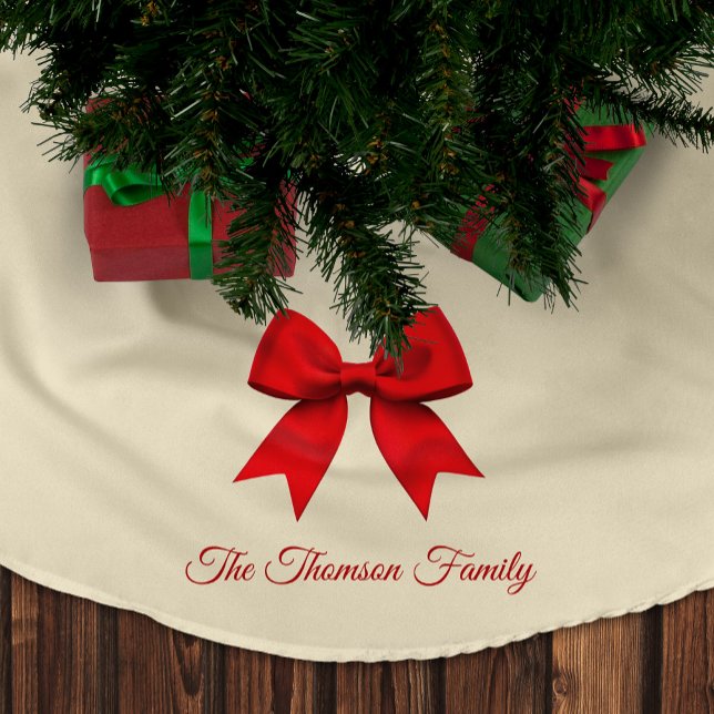 Red Bow Custom Family Name Christmas Brushed Polyester Tree Skirt (Creator Uploaded)